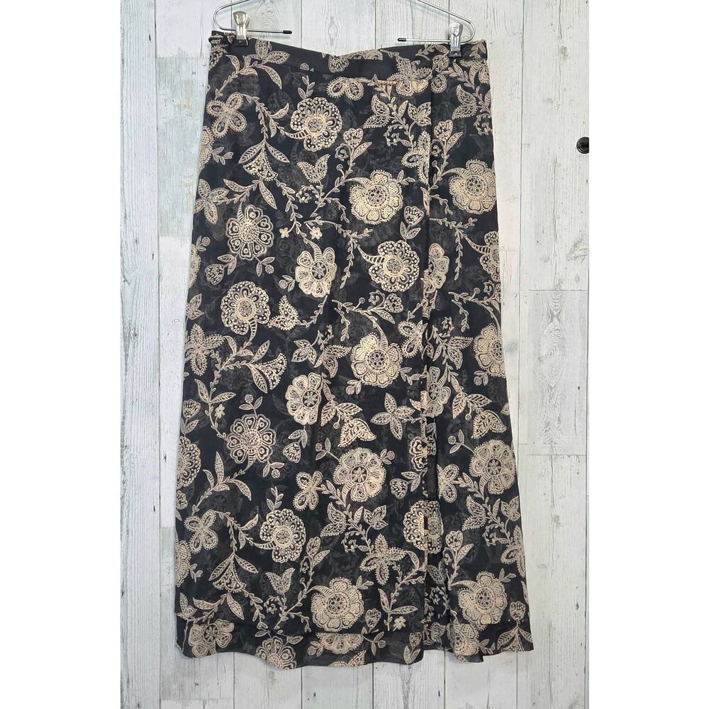 VTG 90s Geiger Collection Sheer Navy Paisley Floral Wrap Skirt Sz. 42 / est. L
